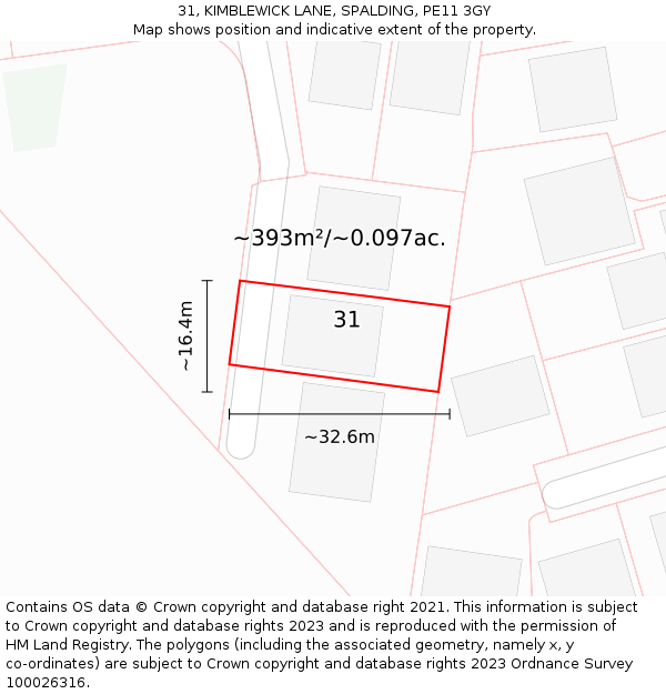 31, KIMBLEWICK LANE, SPALDING, PE11 3GY: Plot and title map