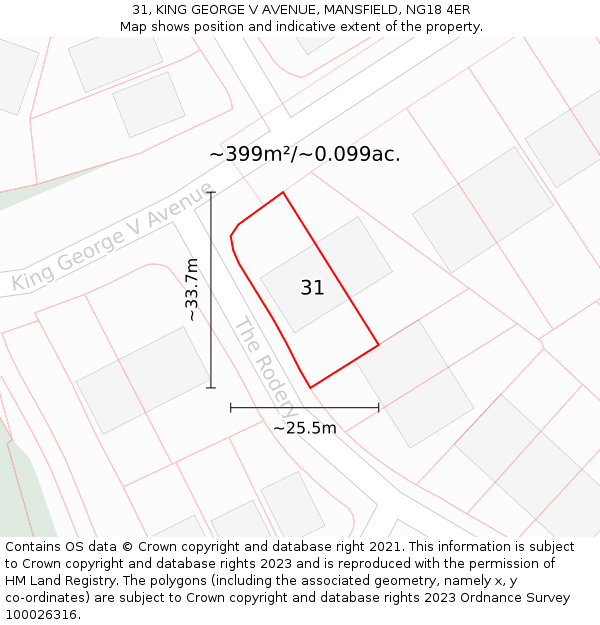 31, KING GEORGE V AVENUE, MANSFIELD, NG18 4ER: Plot and title map
