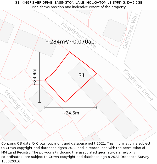 31, KINGFISHER DRIVE, EASINGTON LANE, HOUGHTON LE SPRING, DH5 0GE: Plot and title map