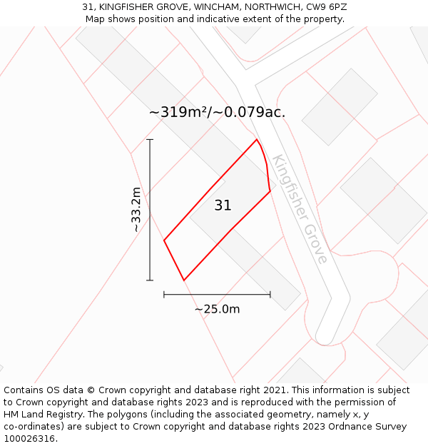 31, KINGFISHER GROVE, WINCHAM, NORTHWICH, CW9 6PZ: Plot and title map