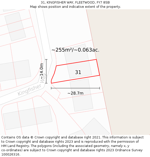 31, KINGFISHER WAY, FLEETWOOD, FY7 8SB: Plot and title map