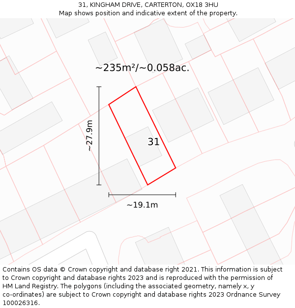 31, KINGHAM DRIVE, CARTERTON, OX18 3HU: Plot and title map