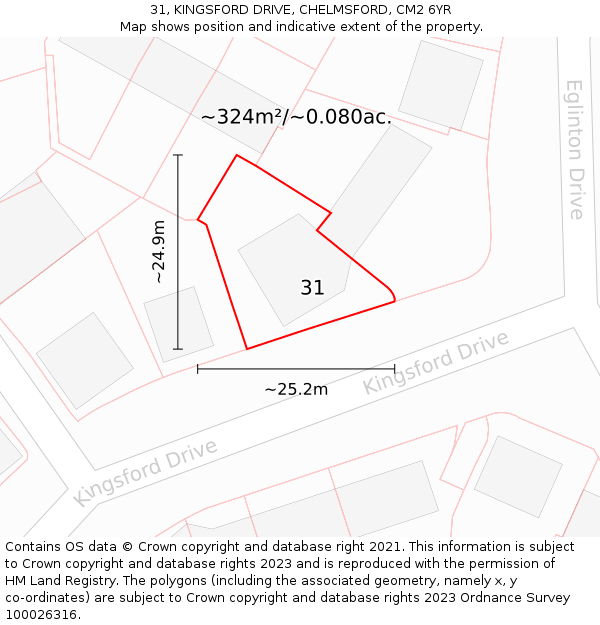 31, KINGSFORD DRIVE, CHELMSFORD, CM2 6YR: Plot and title map