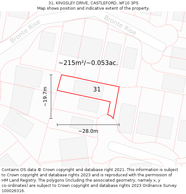 31, KINGSLEY DRIVE, CASTLEFORD, WF10 3PS: Plot and title map