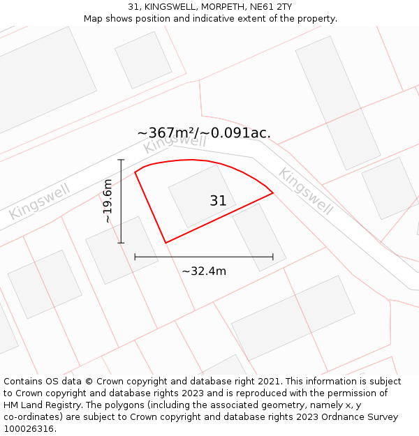 31, KINGSWELL, MORPETH, NE61 2TY: Plot and title map
