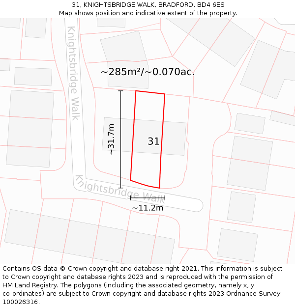 31, KNIGHTSBRIDGE WALK, BRADFORD, BD4 6ES: Plot and title map