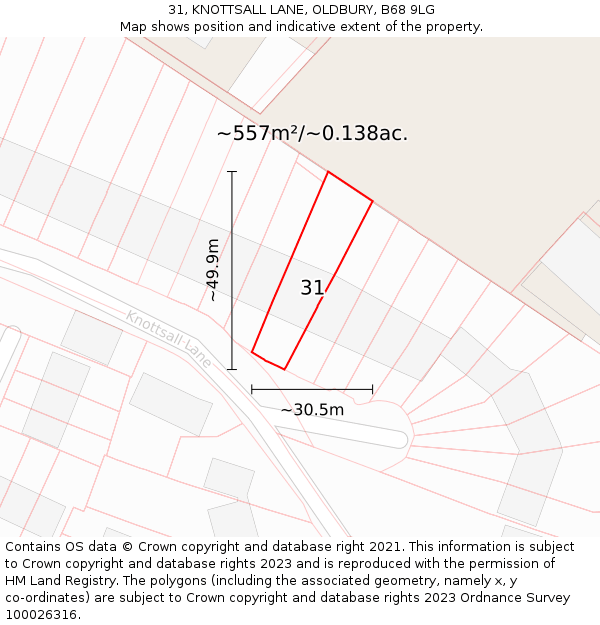 31, KNOTTSALL LANE, OLDBURY, B68 9LG: Plot and title map