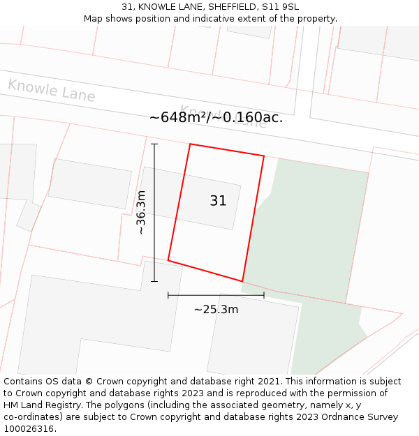 31, KNOWLE LANE, SHEFFIELD, S11 9SL: Plot and title map
