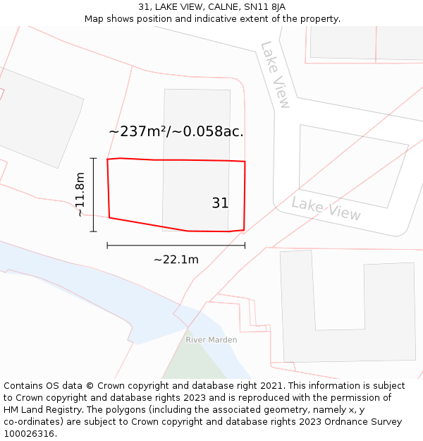 31, LAKE VIEW, CALNE, SN11 8JA: Plot and title map