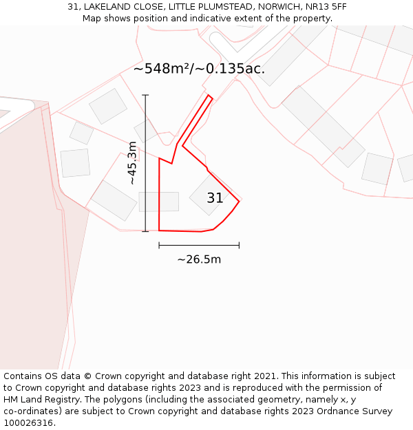 31, LAKELAND CLOSE, LITTLE PLUMSTEAD, NORWICH, NR13 5FF: Plot and title map