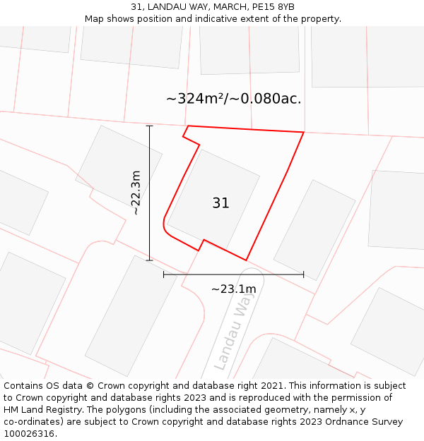 31, LANDAU WAY, MARCH, PE15 8YB: Plot and title map