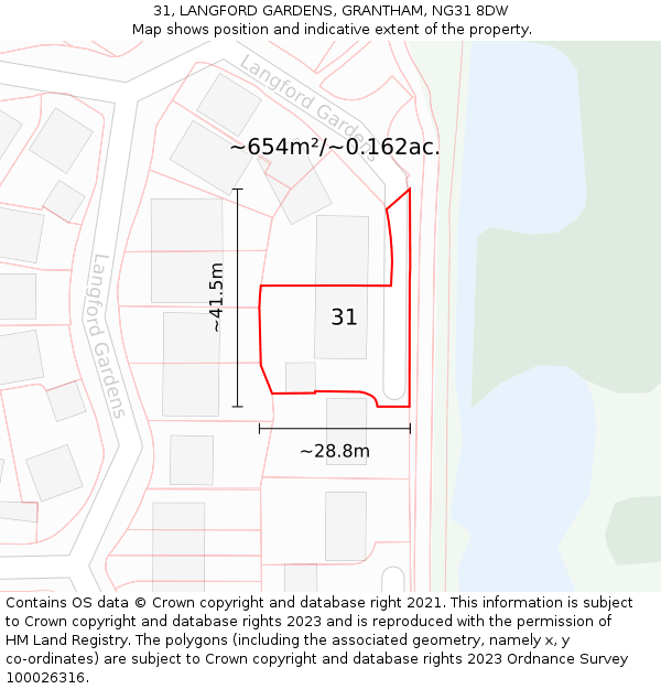 31, LANGFORD GARDENS, GRANTHAM, NG31 8DW: Plot and title map