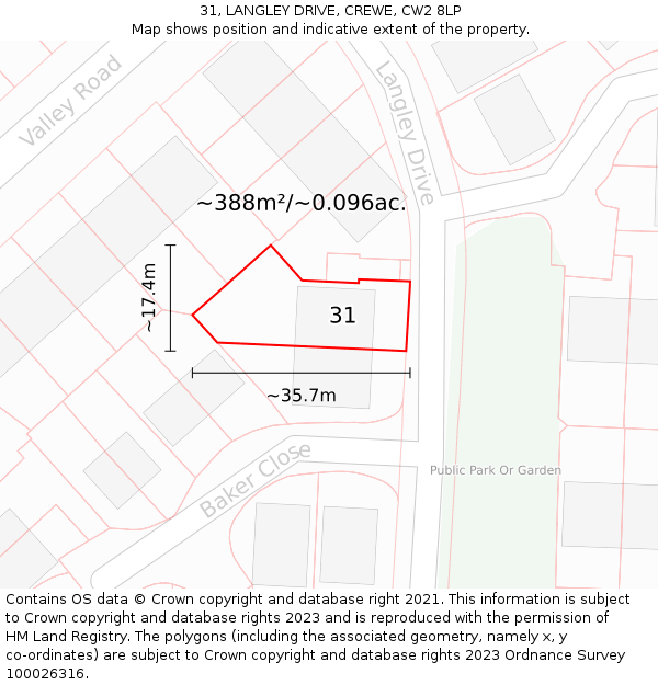 31, LANGLEY DRIVE, CREWE, CW2 8LP: Plot and title map