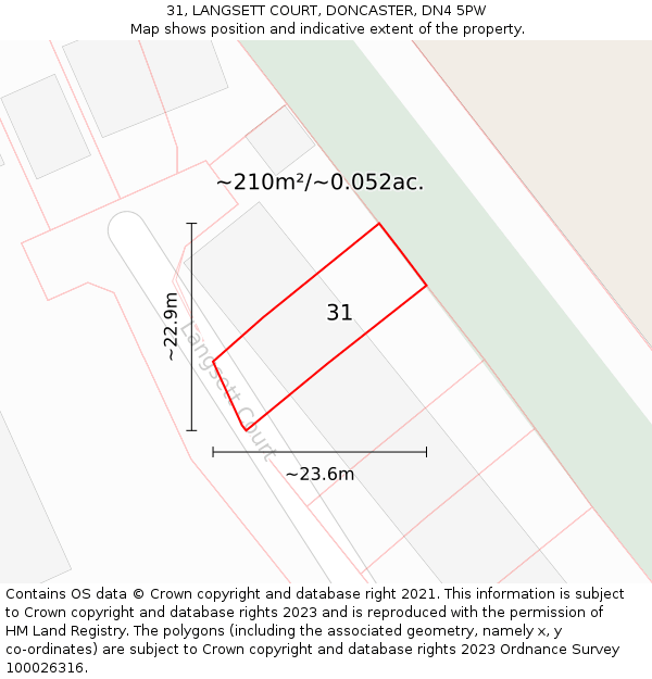 31, LANGSETT COURT, DONCASTER, DN4 5PW: Plot and title map