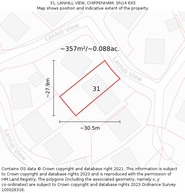 31, LANHILL VIEW, CHIPPENHAM, SN14 6XS: Plot and title map