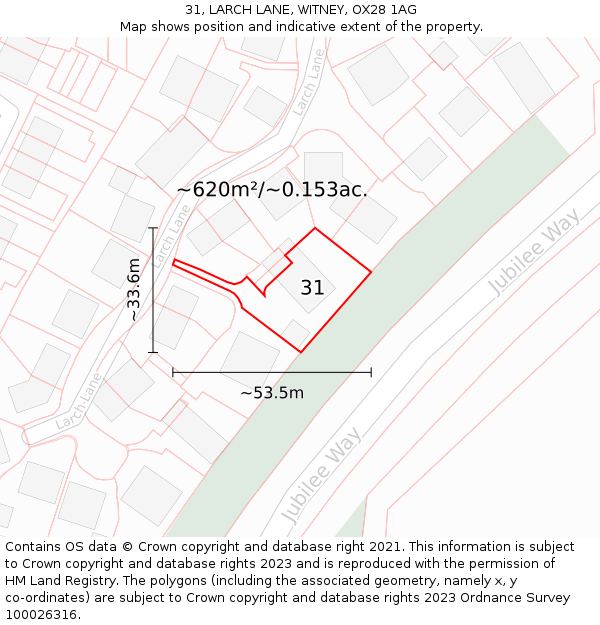 31, LARCH LANE, WITNEY, OX28 1AG: Plot and title map