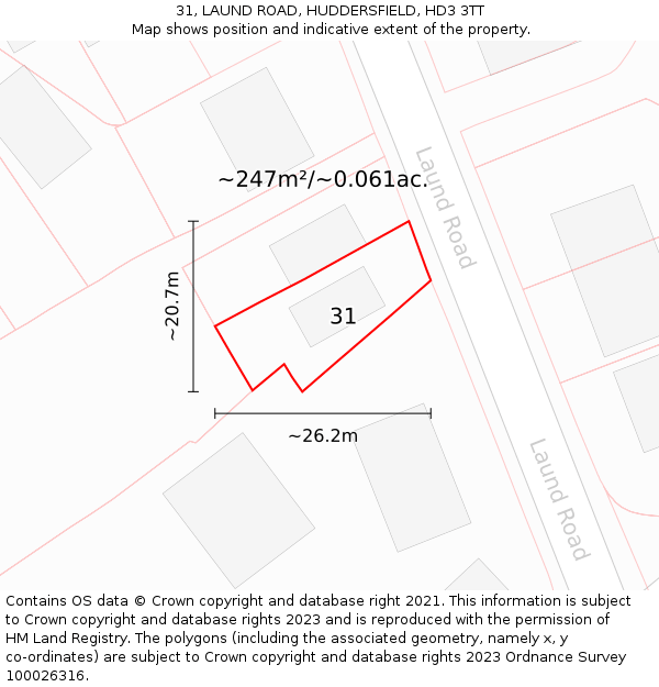 31, LAUND ROAD, HUDDERSFIELD, HD3 3TT: Plot and title map