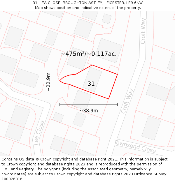 31, LEA CLOSE, BROUGHTON ASTLEY, LEICESTER, LE9 6NW: Plot and title map