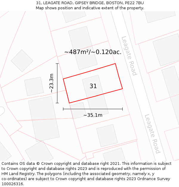 31, LEAGATE ROAD, GIPSEY BRIDGE, BOSTON, PE22 7BU: Plot and title map