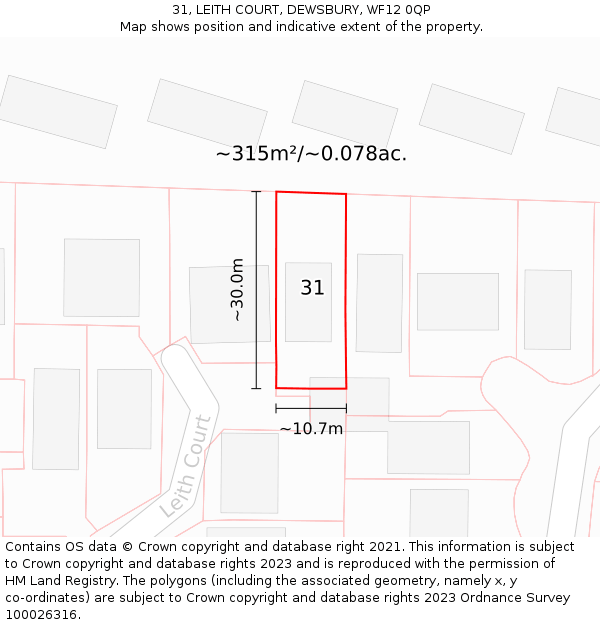 31, LEITH COURT, DEWSBURY, WF12 0QP: Plot and title map