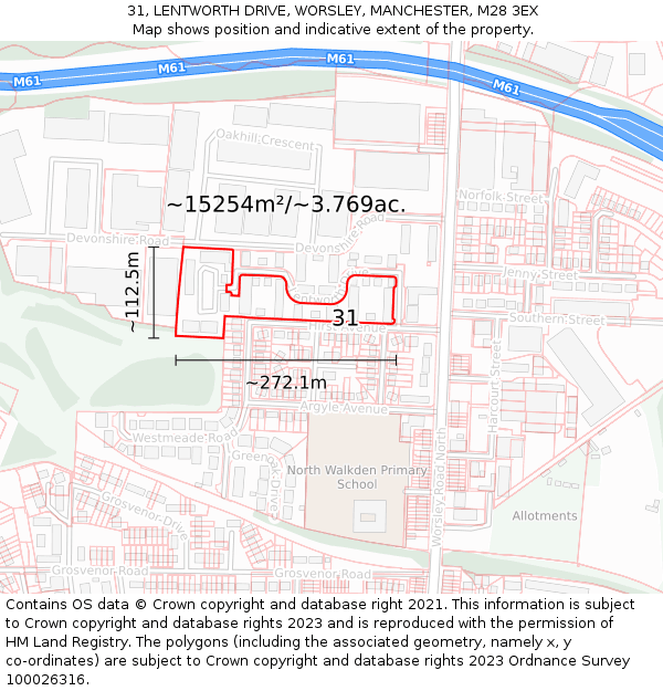 31, LENTWORTH DRIVE, WORSLEY, MANCHESTER, M28 3EX: Plot and title map