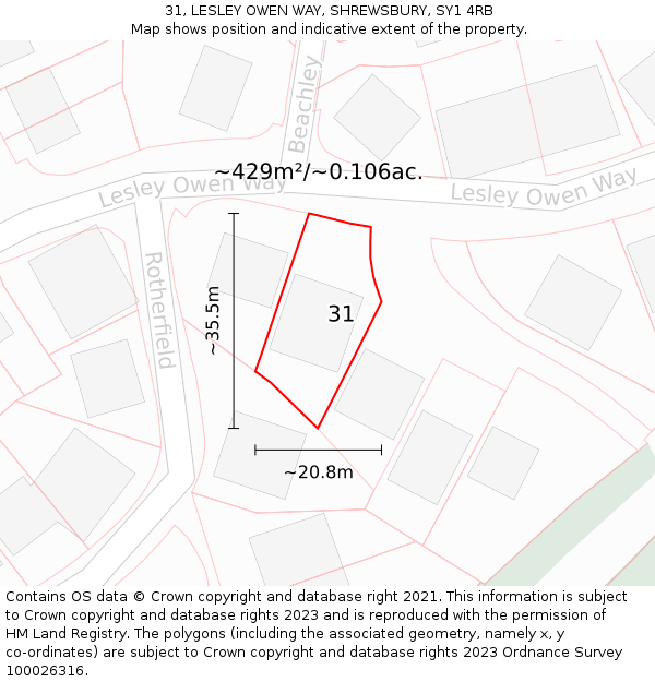 31, LESLEY OWEN WAY, SHREWSBURY, SY1 4RB: Plot and title map