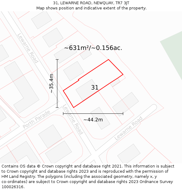 31, LEWARNE ROAD, NEWQUAY, TR7 3JT: Plot and title map