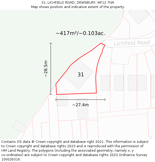 31, LICHFIELD ROAD, DEWSBURY, WF12 7NA: Plot and title map