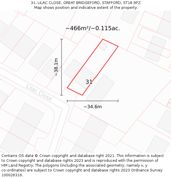 31, LILAC CLOSE, GREAT BRIDGEFORD, STAFFORD, ST18 9PZ: Plot and title map