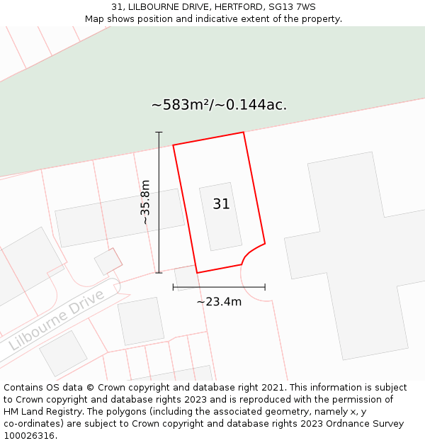 31, LILBOURNE DRIVE, HERTFORD, SG13 7WS: Plot and title map