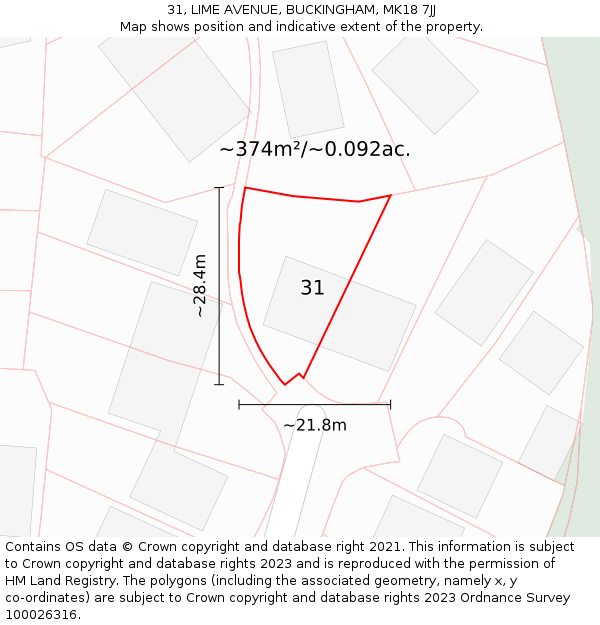 31, LIME AVENUE, BUCKINGHAM, MK18 7JJ: Plot and title map