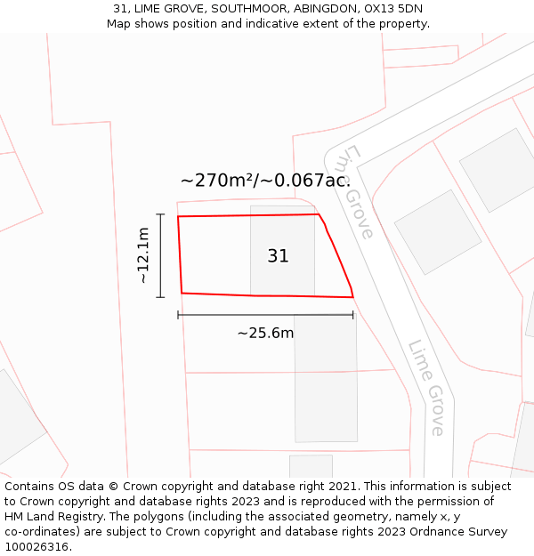 31, LIME GROVE, SOUTHMOOR, ABINGDON, OX13 5DN: Plot and title map