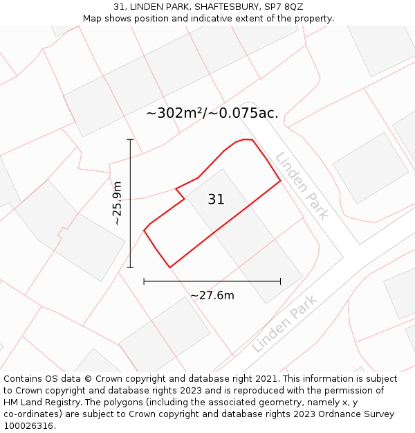 31, LINDEN PARK, SHAFTESBURY, SP7 8QZ: Plot and title map