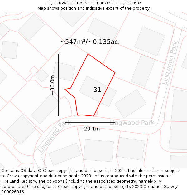 31, LINGWOOD PARK, PETERBOROUGH, PE3 6RX: Plot and title map