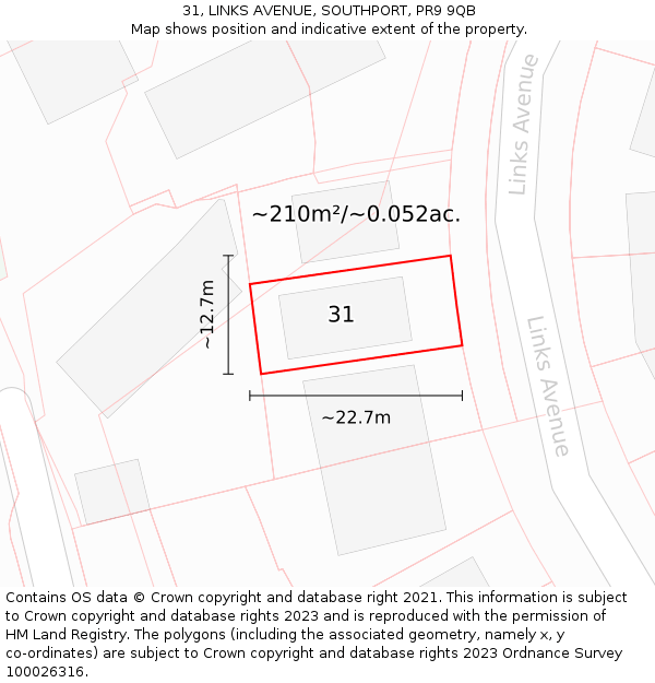 31, LINKS AVENUE, SOUTHPORT, PR9 9QB: Plot and title map