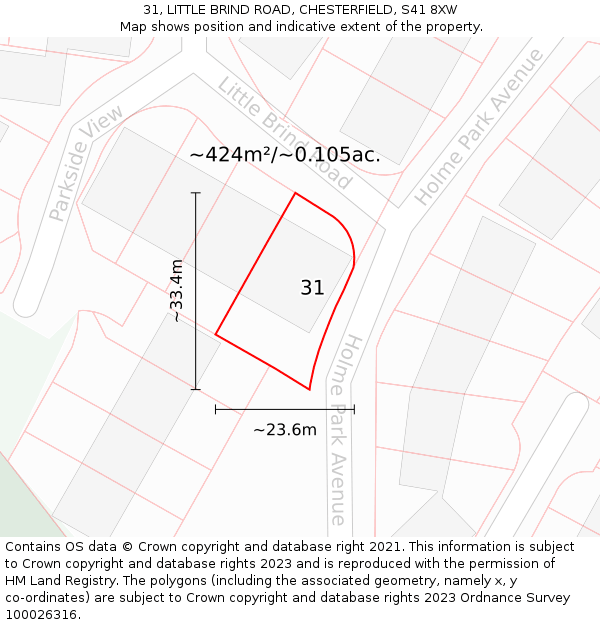 31, LITTLE BRIND ROAD, CHESTERFIELD, S41 8XW: Plot and title map