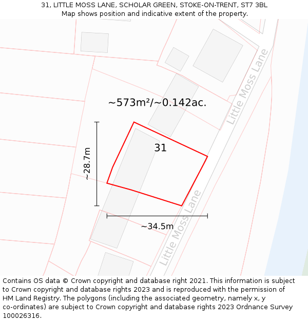 31, LITTLE MOSS LANE, SCHOLAR GREEN, STOKE-ON-TRENT, ST7 3BL: Plot and title map