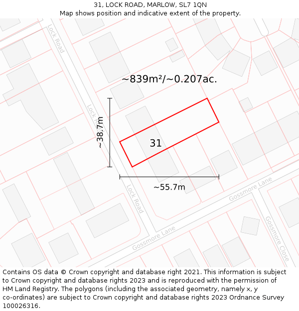 31, LOCK ROAD, MARLOW, SL7 1QN: Plot and title map