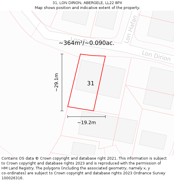 31, LON DIRION, ABERGELE, LL22 8PX: Plot and title map
