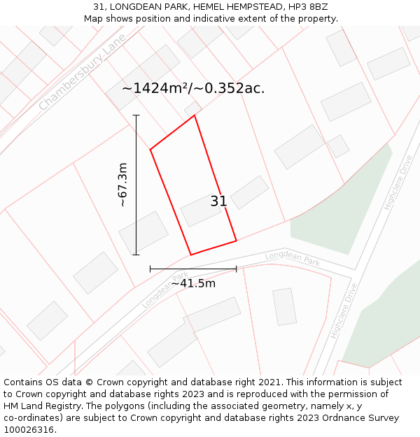 31, LONGDEAN PARK, HEMEL HEMPSTEAD, HP3 8BZ: Plot and title map