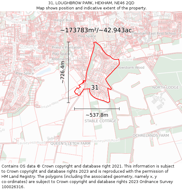 31, LOUGHBROW PARK, HEXHAM, NE46 2QD: Plot and title map