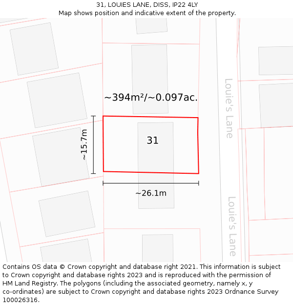 31, LOUIES LANE, DISS, IP22 4LY: Plot and title map