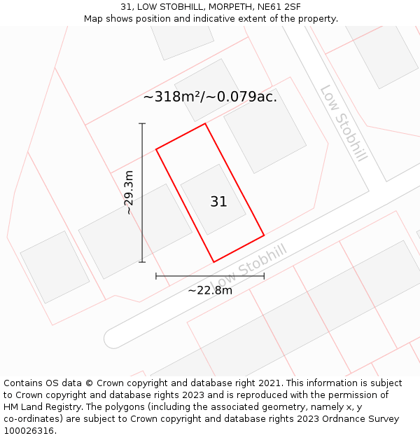 31, LOW STOBHILL, MORPETH, NE61 2SF: Plot and title map