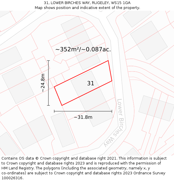 31, LOWER BIRCHES WAY, RUGELEY, WS15 1GA: Plot and title map