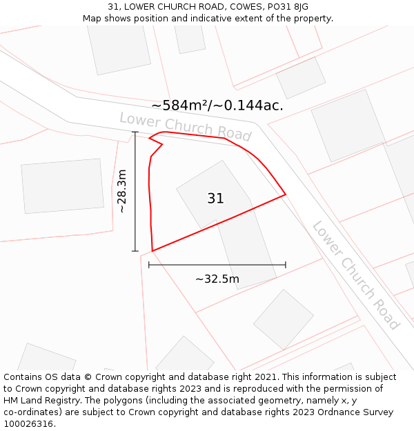 31, LOWER CHURCH ROAD, COWES, PO31 8JG: Plot and title map