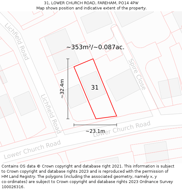 31, LOWER CHURCH ROAD, FAREHAM, PO14 4PW: Plot and title map