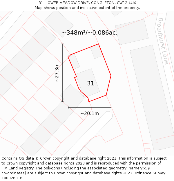 31, LOWER MEADOW DRIVE, CONGLETON, CW12 4UX: Plot and title map