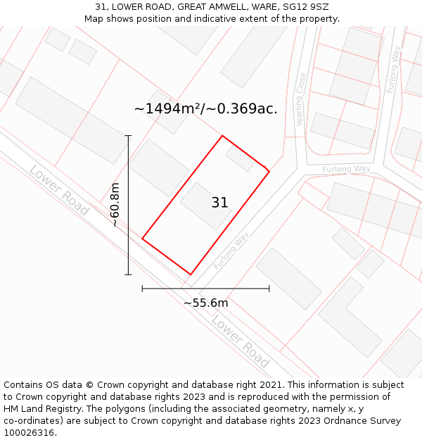 31, LOWER ROAD, GREAT AMWELL, WARE, SG12 9SZ: Plot and title map