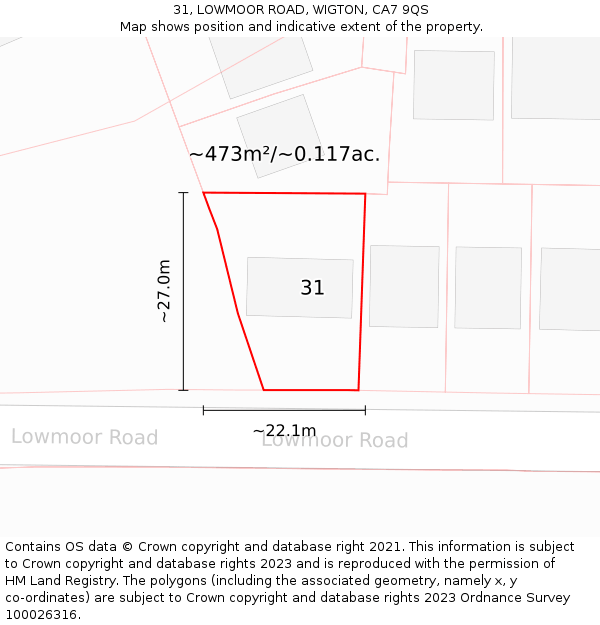 31, LOWMOOR ROAD, WIGTON, CA7 9QS: Plot and title map