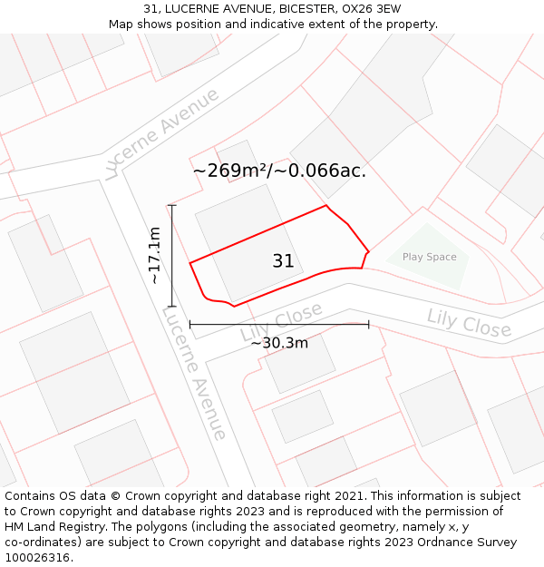 31, LUCERNE AVENUE, BICESTER, OX26 3EW: Plot and title map